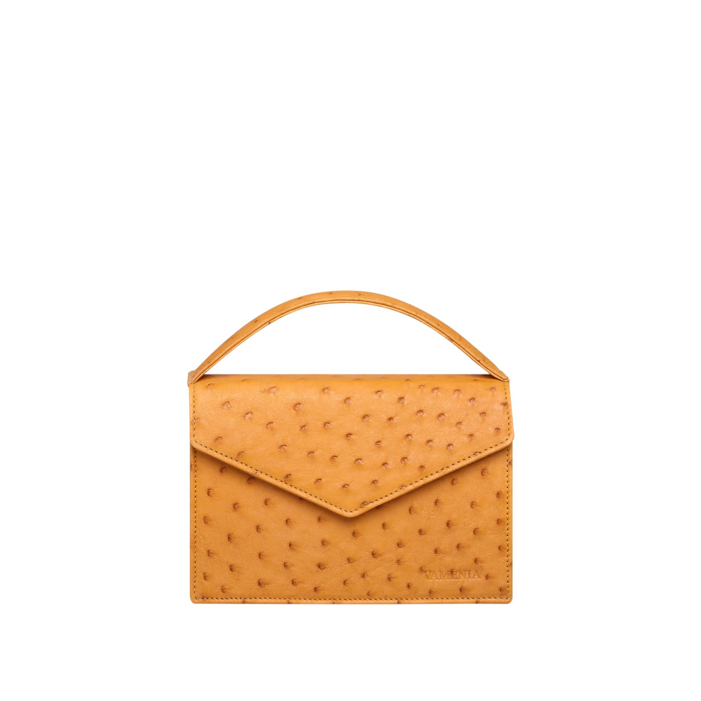 Kleine Henkeltasche aus Straußenleder in gelb